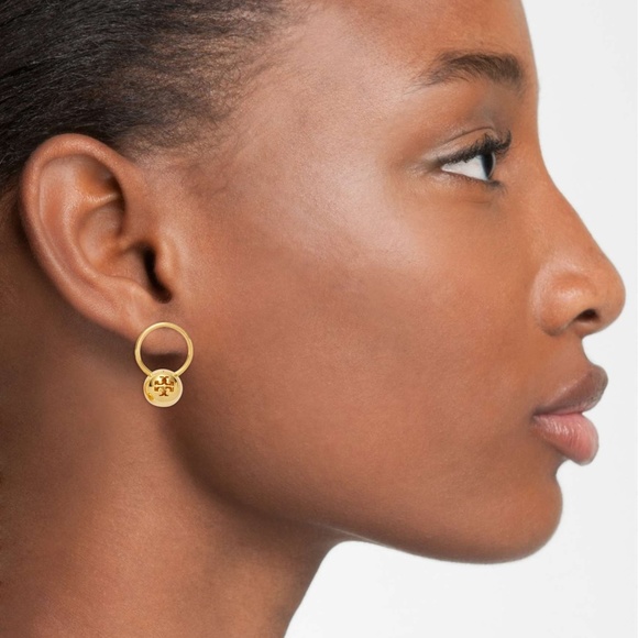 NWOT Tory Burch 16K Logo Bead Drop Earring - Picture 5 of 7